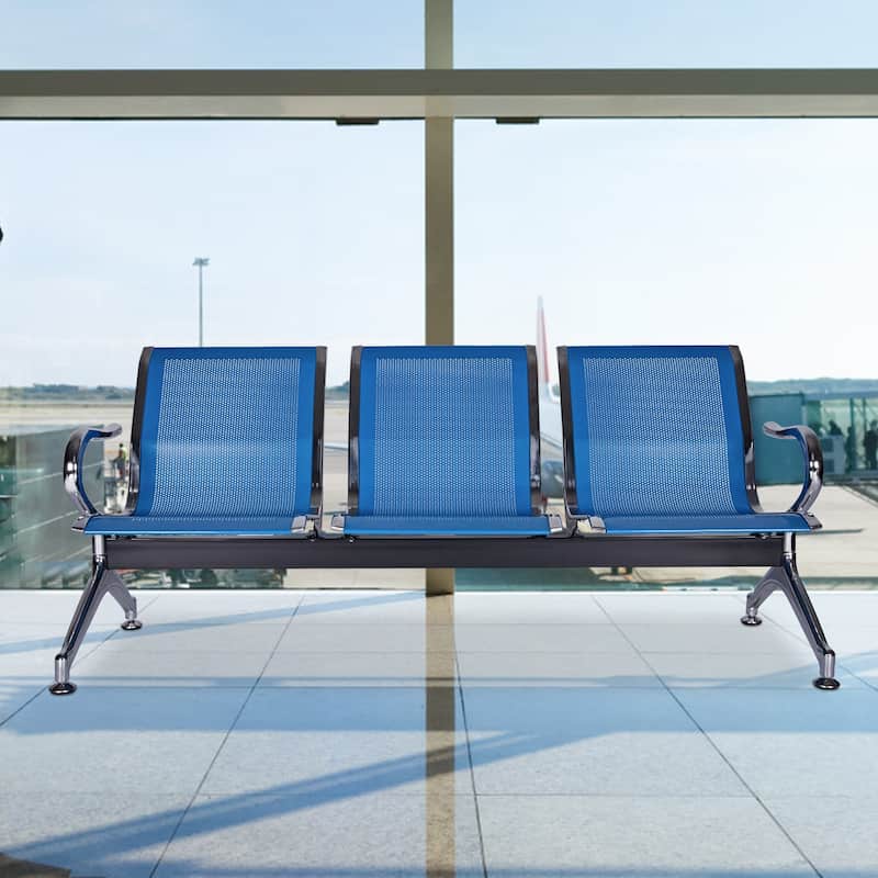 Kinbor 3-Seat Airport Reception Waiting Chair Bank Salon Barbershop Bench Guest Chair