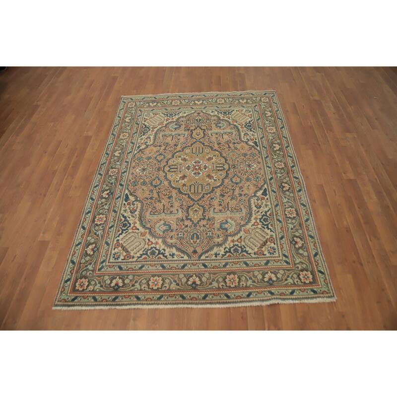 Hand Knotted Oriental 100% Wool Carpet Traditional Floral Pink Tabriz Area Rug - 6' 6'' X 4' 10''