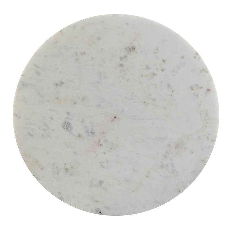 Ivy 30 Inch Marble Top Round Coffee Table with Metal Frame, White and Black