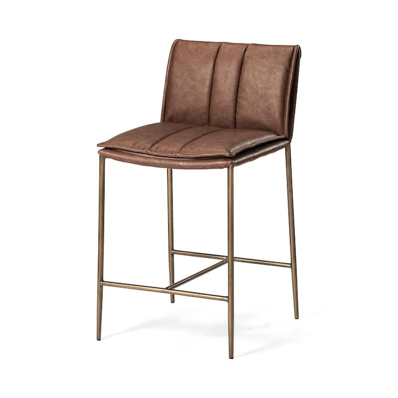 Maven Lane Gerard Bar Metal & Vegan Leather Kitchen Dining Stool - Antique Brass - Counter Height