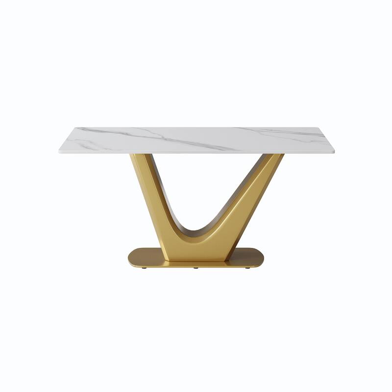 63 "modern artificial stone white panel V-shaped metal legs-can accommodate 6-8 people.