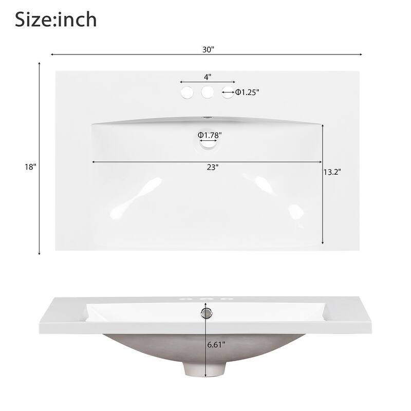 30'' Modern Freestanding Bathroom Vanity with Top Sink , Solid Wood Frame