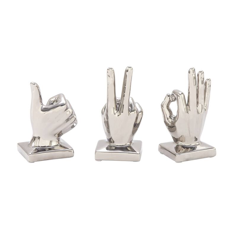 Porcelain Ceramic Hands Sculpture - Set of 3 Silver - CosmoLiving by Cosmopolitan - 3"W x 4"L x 6"H