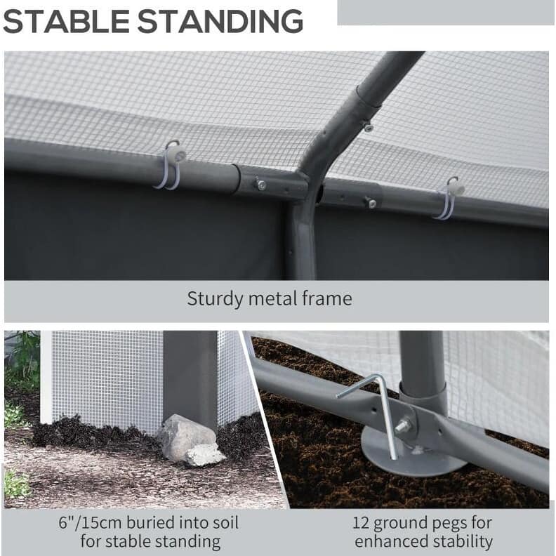 8" L Outdoor Walk-In Tunnel Greenhouse with Roll-up Windows, 2 Zippered Doors, Weather Cover - white