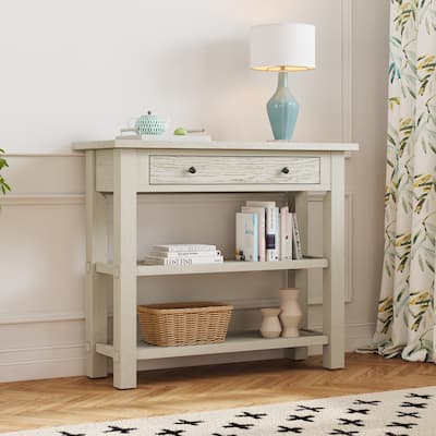 Retro Console Table with Drawer and Two Sturdy Shelves for Entryway, Living Room
