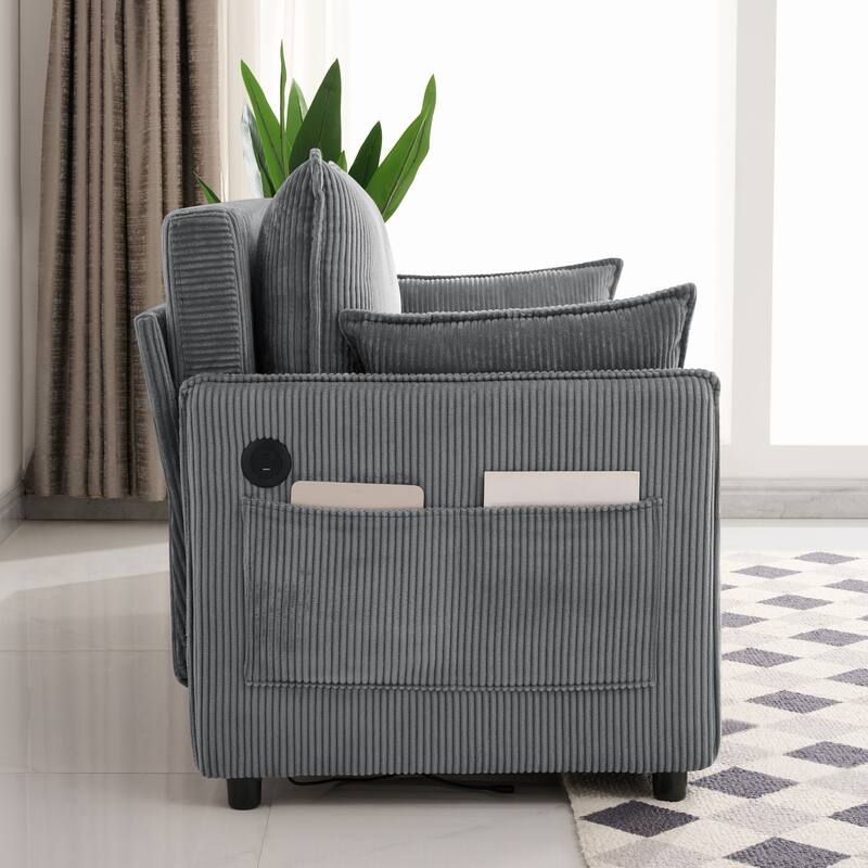Roomfitters 55" Modern Corduroy Sofa Bed with Pull-out Sleeper Design, Modular Daybed with Storage Pocket & Pillows