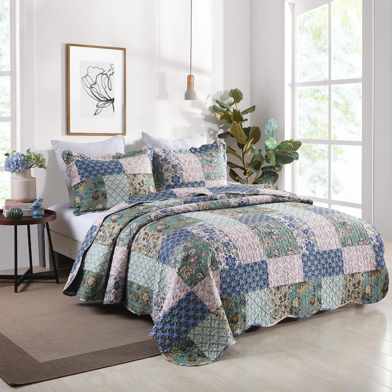 MarCielo 3 Piece Printed Quilt Set Lightweight Bedspread Set B026