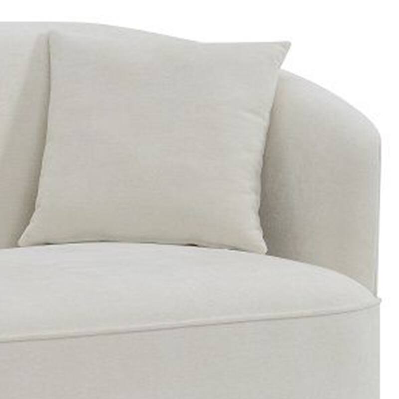 Oggy 64 Inch Loveseat, 2 Throw Pillows, Barrel Shape, Soft Beige Chenille
