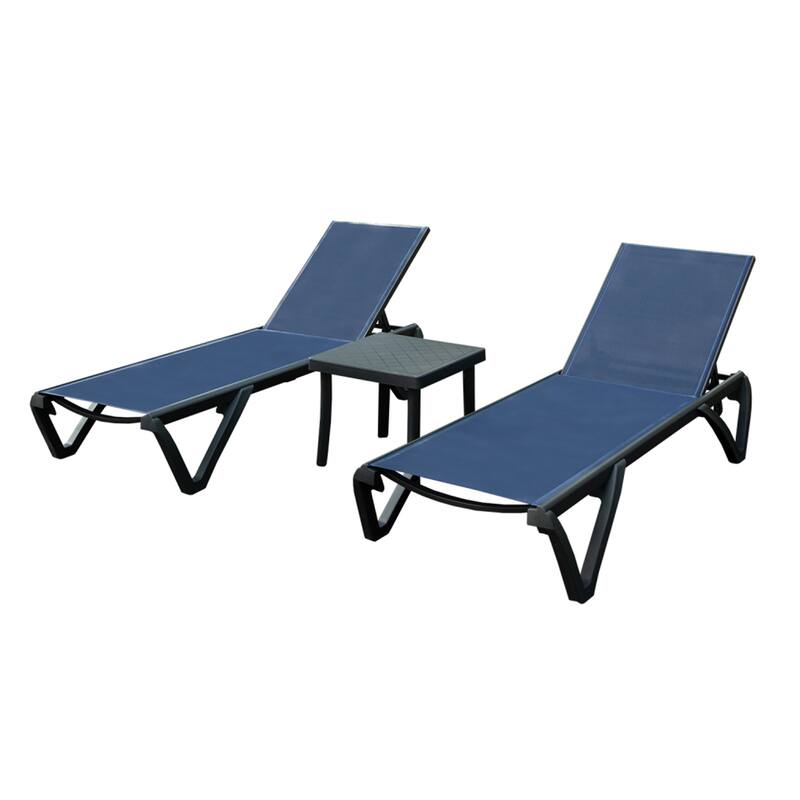 GDFStudio - Adrian Outdoor Aluminum Lounge Chair Set with Adjustable Backrest and Side Table - Navy Blue