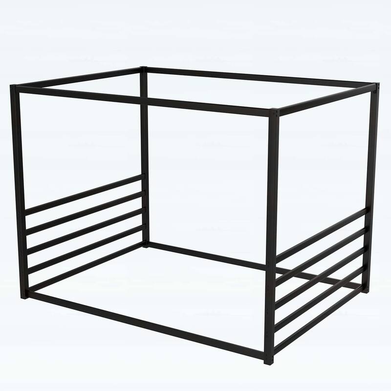 Sunshade Floor Bed,Iron Frame with Fence-Style Guardrails,Modern Low-Profile Design