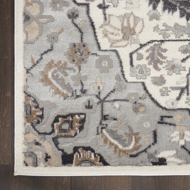 Dufel Power Loomed Abstract Floral Non Skid Stain Resistant Low Pile Area Rug By HomeRoots - 90' X '27' X '0.25