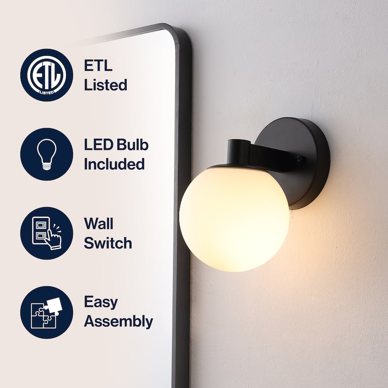 Cecil Globe Metal/Frosted Glass LED Vanity, by JONATHAN Y