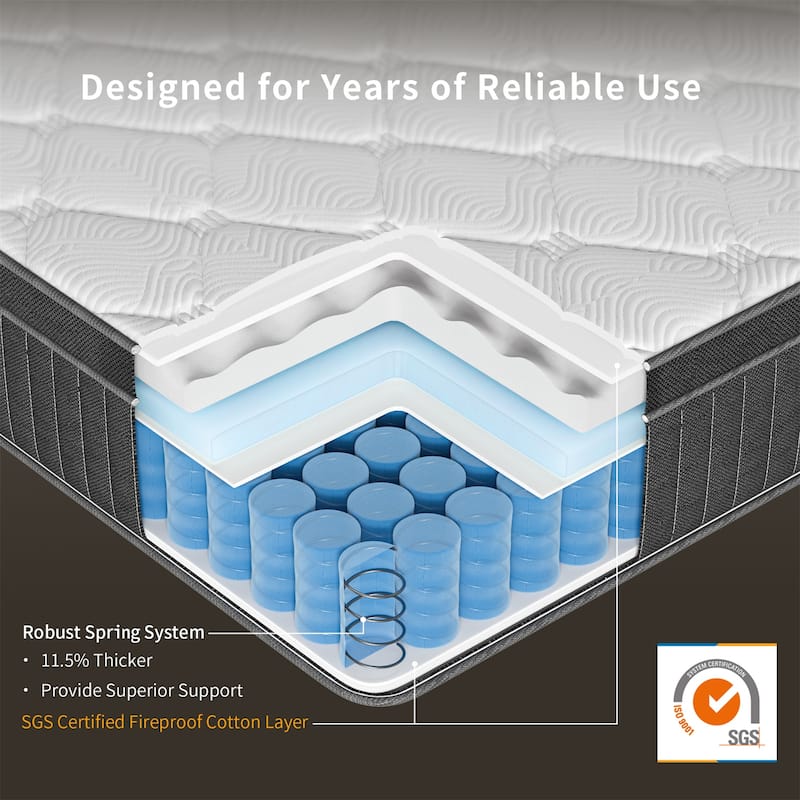 IFLUOUS 12in. Cooling Innerspring Hybrid Medium Firm mattress Motion Isolation with CertiPUR-US, SGS and OEKO-TEX Certified