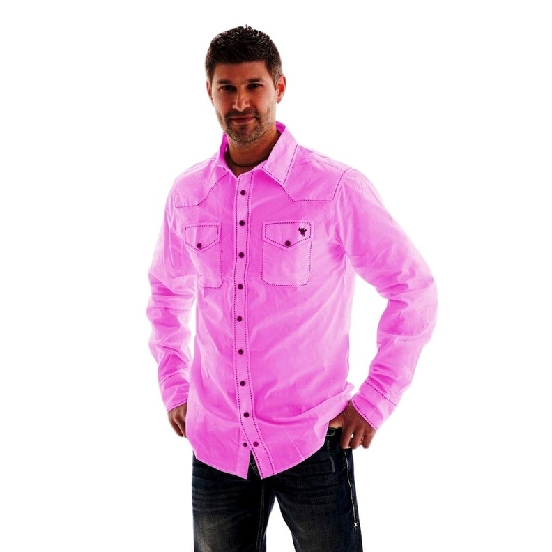 B Tuff Western Shirt Mens Long Sleeve Button Woven Pink Overstock 15445860
