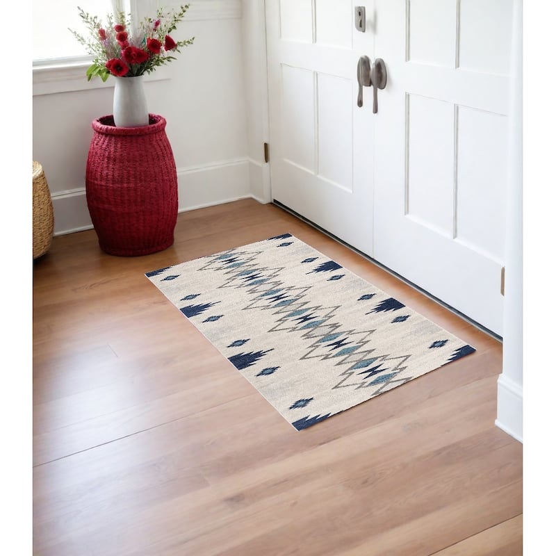 Southwestern Non Skid Woven Durable Area Rug - 31' X '27' X '1 - 31' X '27' X '1 - Oxford Blue - Runner