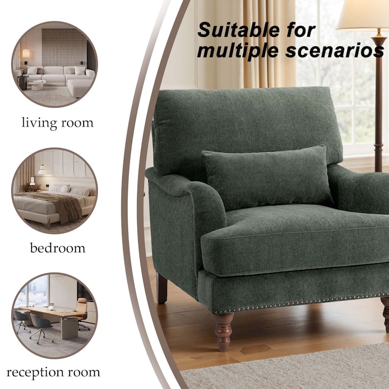 Set of 2 Mid Century Chenille Upholstered Accent Chairs
