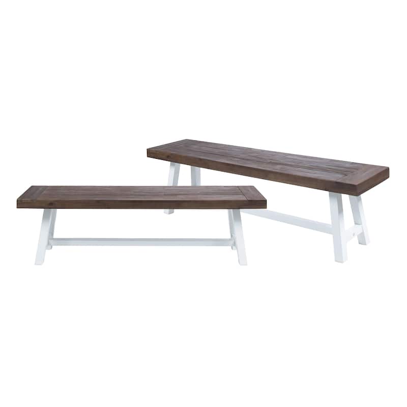 Roomfitters Modern Outdoor Benches with Sandblasted Brown Wood Top and Rustic Metal Legs, Stylish for Garden, Set of 2