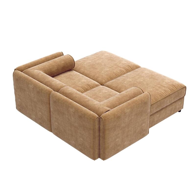 75.5" Chenille 2-Seater Sofa with 2 Ottomans & Cylindrical Back