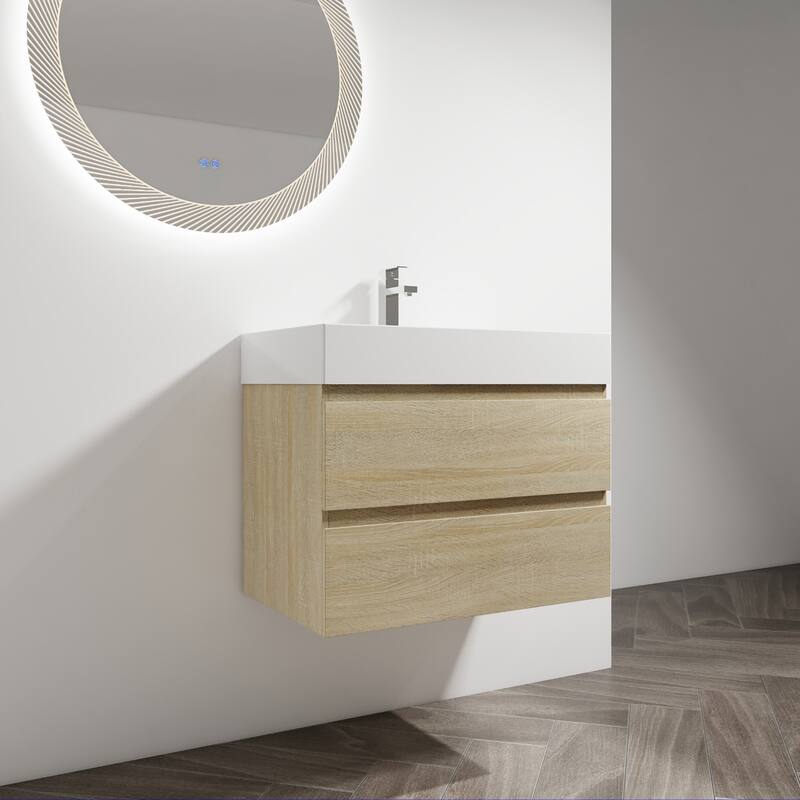 Vanity with Thick Edge Resin Sink, Soft-Close Drawers, Water-Resistant Melamine Surface (Sink and Cabinet Only)