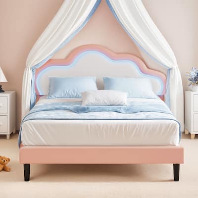 Moasis PU Adjustable Cloud Headboard Bed Frame Platform with LED