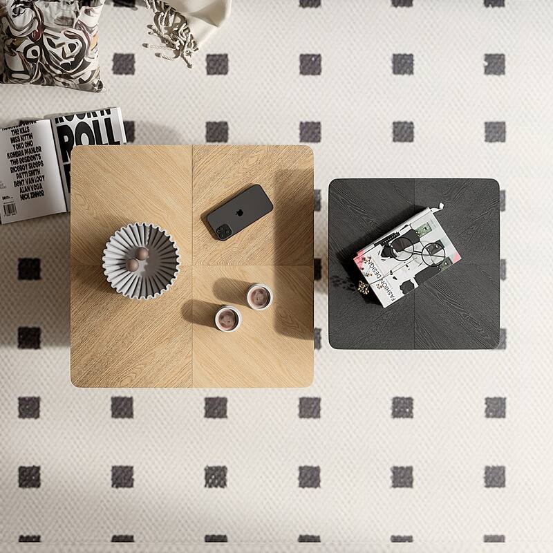 Modern Wood Coffee Table with Cylindrical & Fluted Pedestal