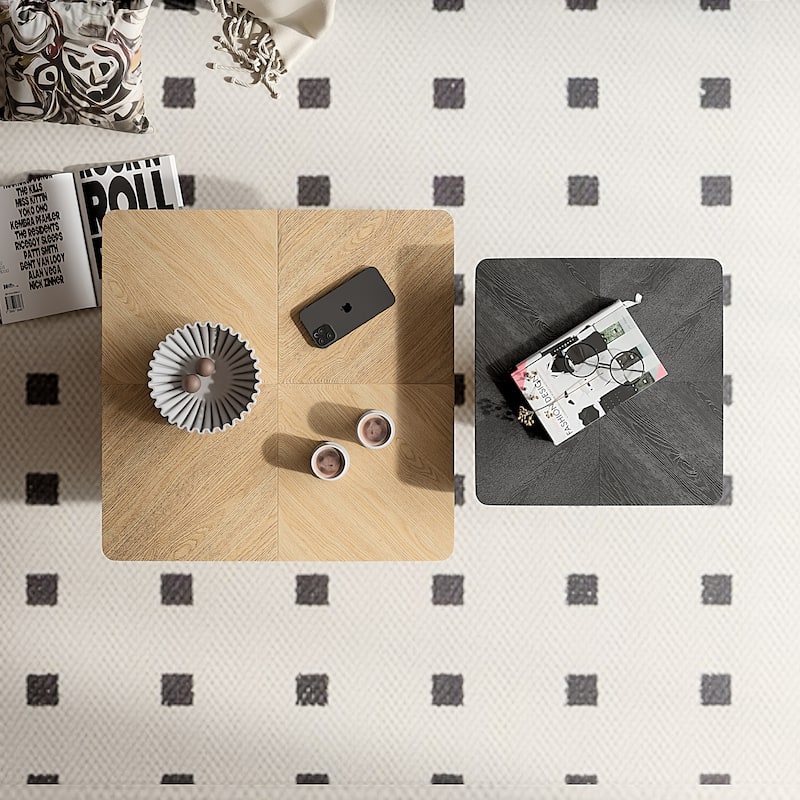 Wood Nesting Coffee Table Set, 2-Piece Coffee Table with Cylindrical Fluted Pedestal, Versatile Nesting Tables for Living Room