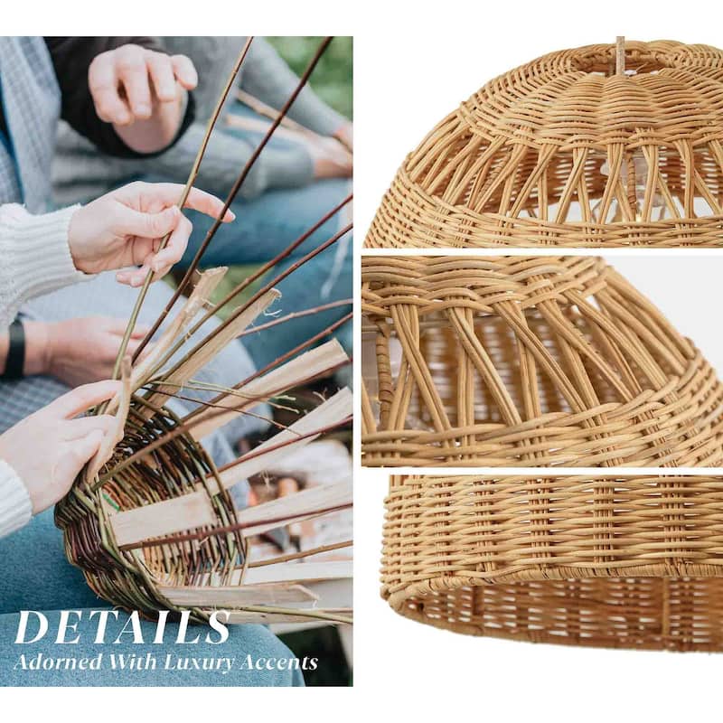 Radiant Rattan Pendant Light - Natural Dome 1-Light Handwoven Light Fixture For Modern, Transitional, Farmhouse Room Decor