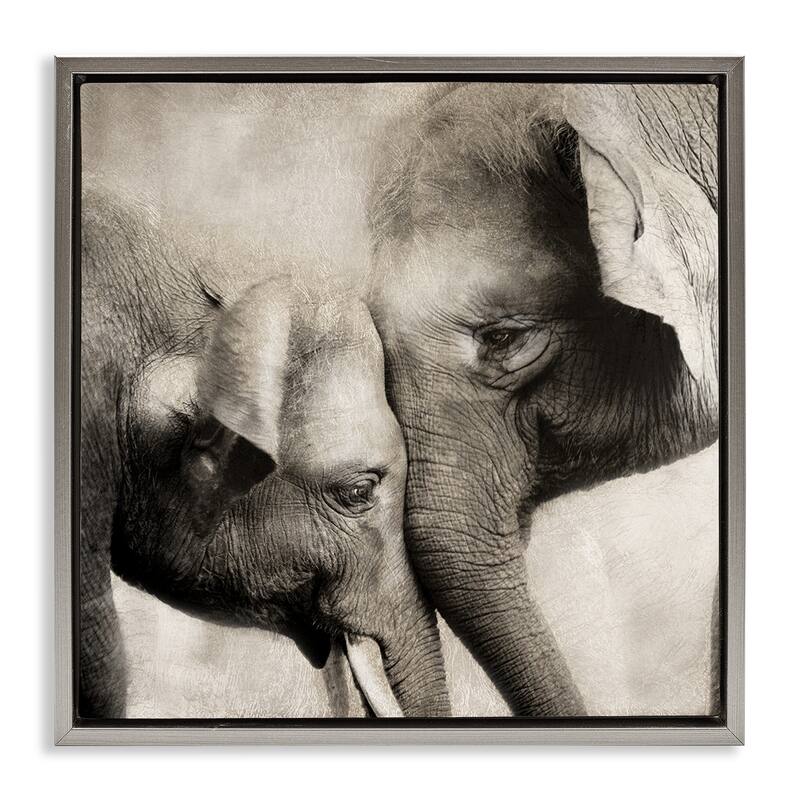 Stupell Elephant & Baby Hug Framed Floater Canvas Wall Art Design By CAD Designs - 25 x 25 - Grey