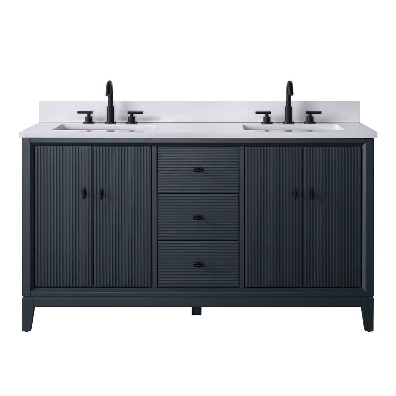 Vanity Art 60" Freestanding Bathroom Vanity with Engineered Marble Top and Sinks