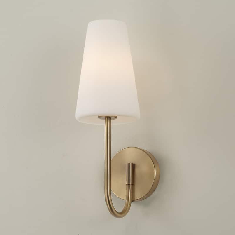 5.75" W x 17.25" H 1-Light Armed Sconce with Tapered Soft White Glass - 5.75"W x 17.25"H x 8.25"E