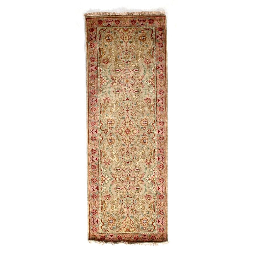 Polonaise hand-knotted New Zealand Wool Cream/Peach Area Rug - 3' x 10'
