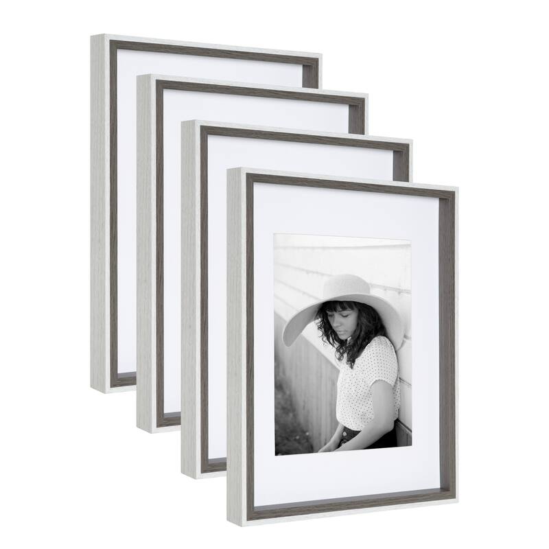 Kate and Laurel Gibson Photo Frame Set - 4 Piece 11x14 matted to 8x10 - Gray/White