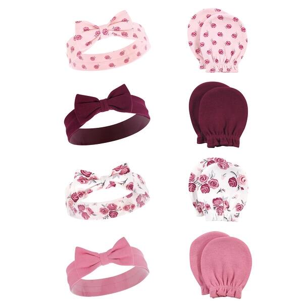 slide 1 of 1, Hudson Baby Infant Girl Cotton Headband and Scratch Mitten Set, Rose, 0-6 Months - Rose Rose - 0-6 Months