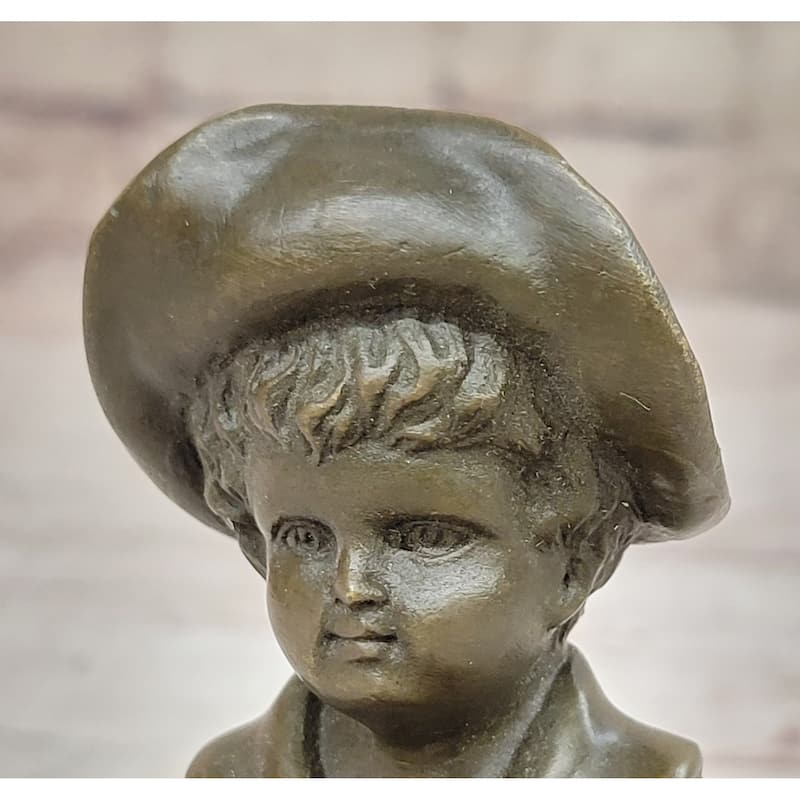 Hat Boy Bronze Statue And Sculpture Kid Figurine Handmade Artwork Statue