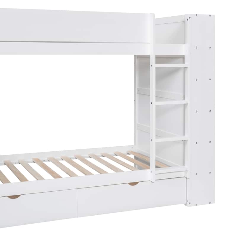 Twin over Twin Wood Bunk Bed with Drawers