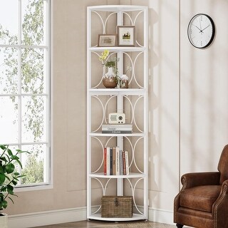 67 inch Tall Corner Shelf, 6 Tier Rustic Corner Bookshelf Bookcase
