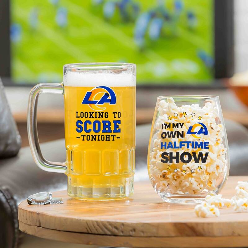 Los Angeles Rams, 17 oz Stemless Wine Glass and 16 oz Beer Mug Gift Set