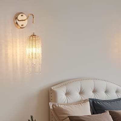 Set of 2 Cascading Crystal Bead String Wall Sconces, Elegant Hanging Light Fixture