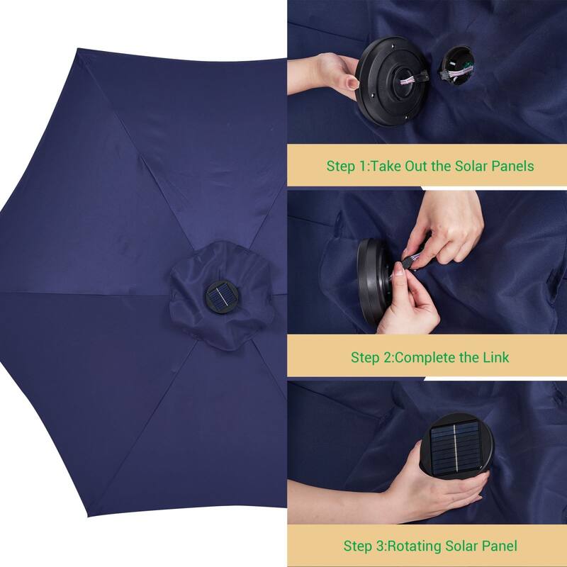 LIVOOSUN Patio 7.5 Feet Market Solar LED Light Umbrella
