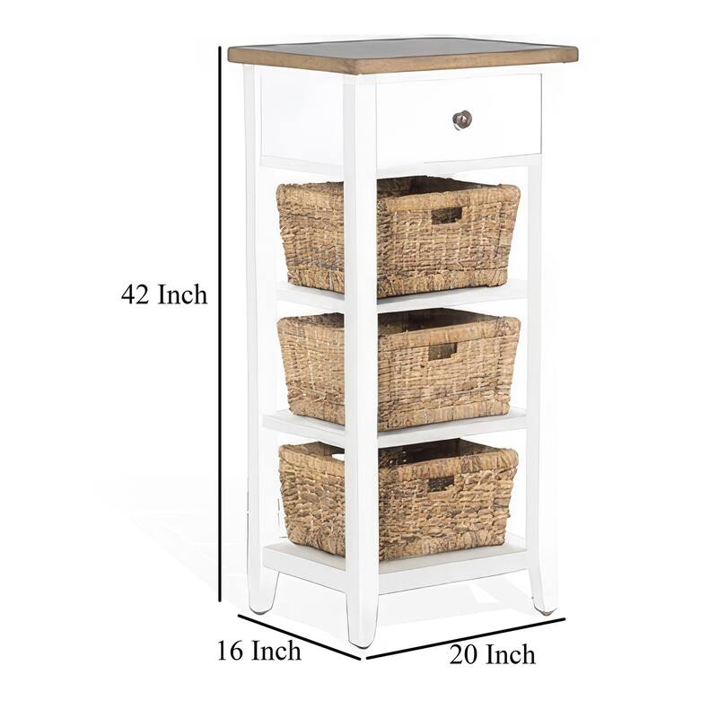 16 in. White and Natural Brown Rectangle Wood End Table, Sturdy Build End Side Table for Living Rooms