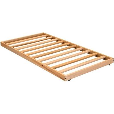 Twin Size Solid Wood Trundle Bed Frame Minimalist Swedish Design with Slats and Wheels No Box Spring Needed