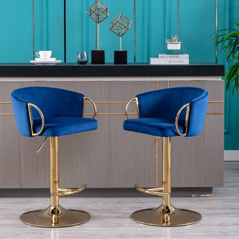 Velvet Swivel Bar Stools Set of 2, Counter Height Dining Chair with Padded Seat, Kitchen Island Stools with Footrest