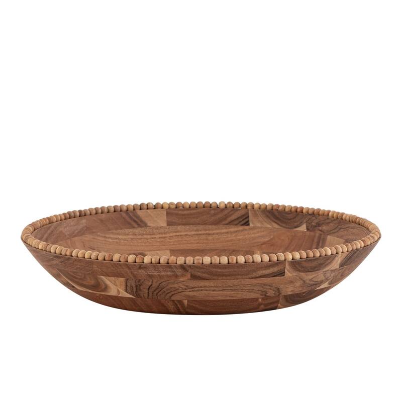Acacia Wood Beaded Bowl 14"Dia - Medium