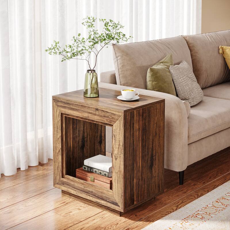 23.62-inch Rectangular Farmhouse Wood Side End Table for Living Room - 1PCS - Brown