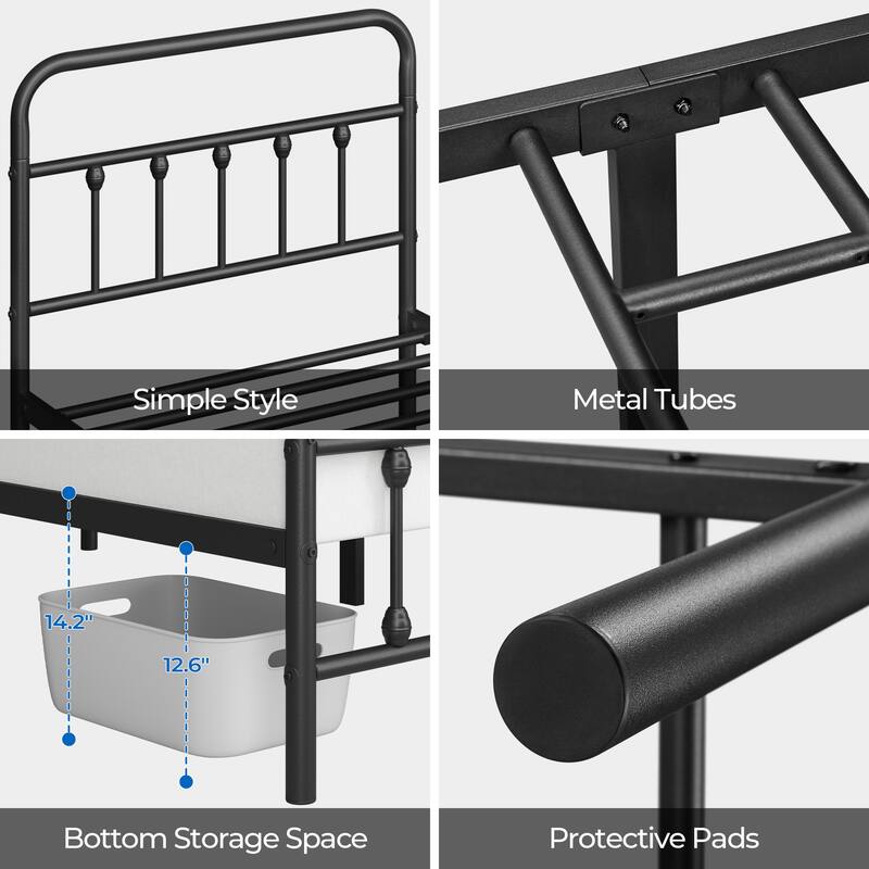 Yaheetech Metal Bed with High Headboard and Footboard with Storage