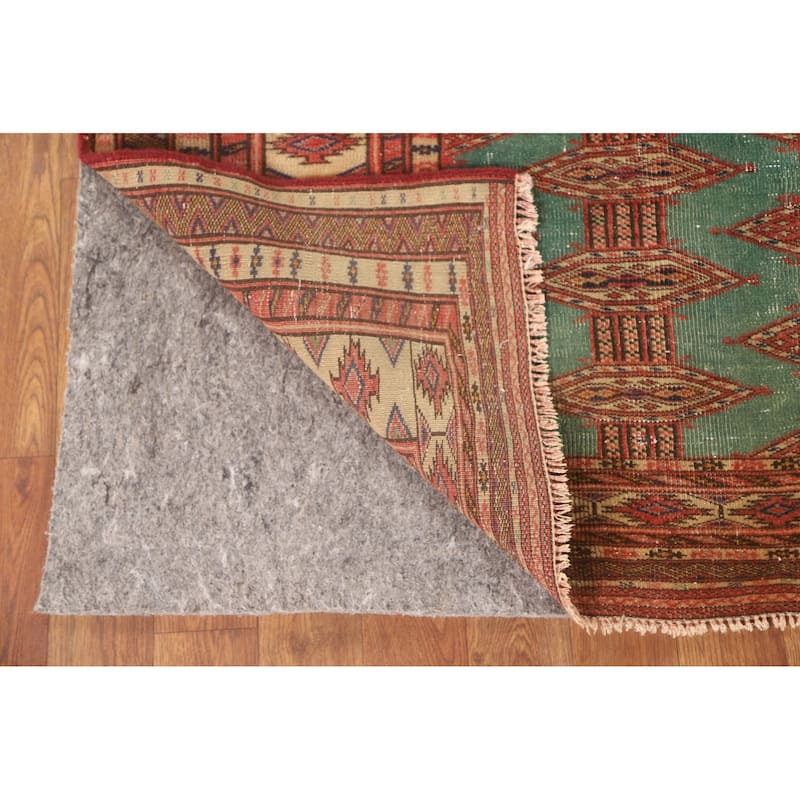 Hand Knotted Oriental 100% Wool Carpet Traditional Geometric Green Bokhara Area Rug - 4' 6'' X 3' 2''