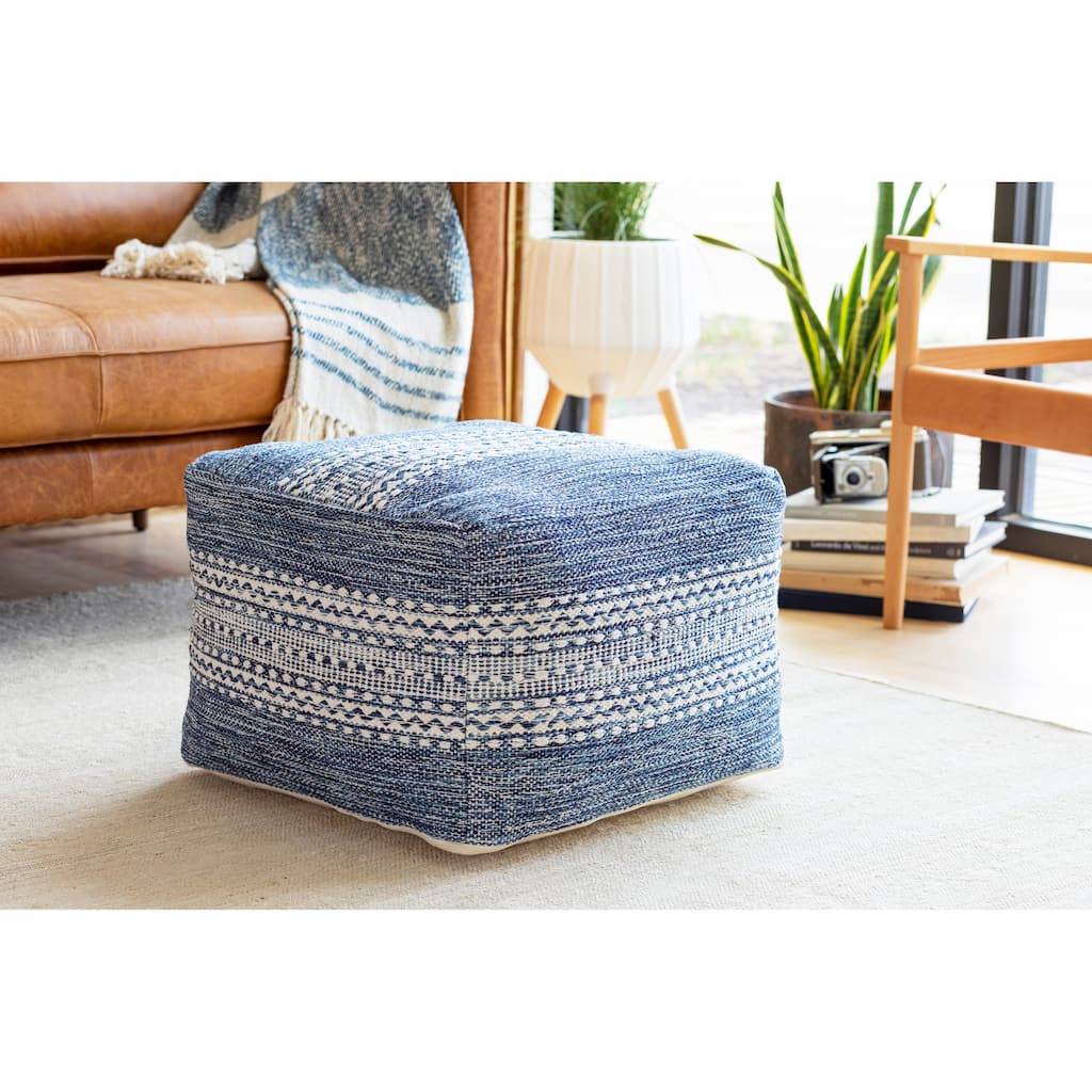 Elexia Hand Woven Heathered Stripe 14x20-inch Pouf