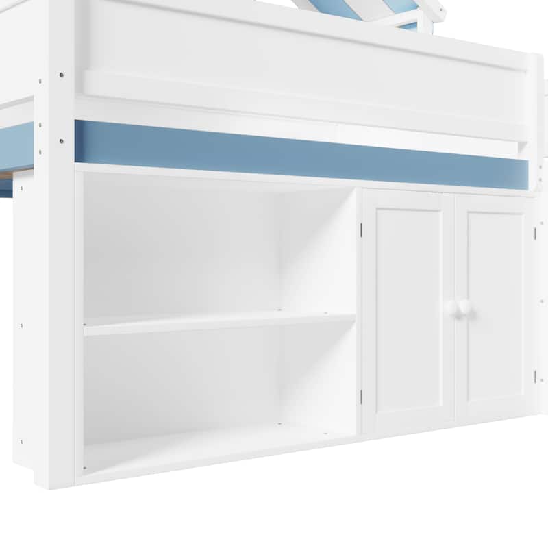 Full Size Loft Bed with Canopy Roof, Storage Cabinets & Open Shelves by Harper&Bright Designs