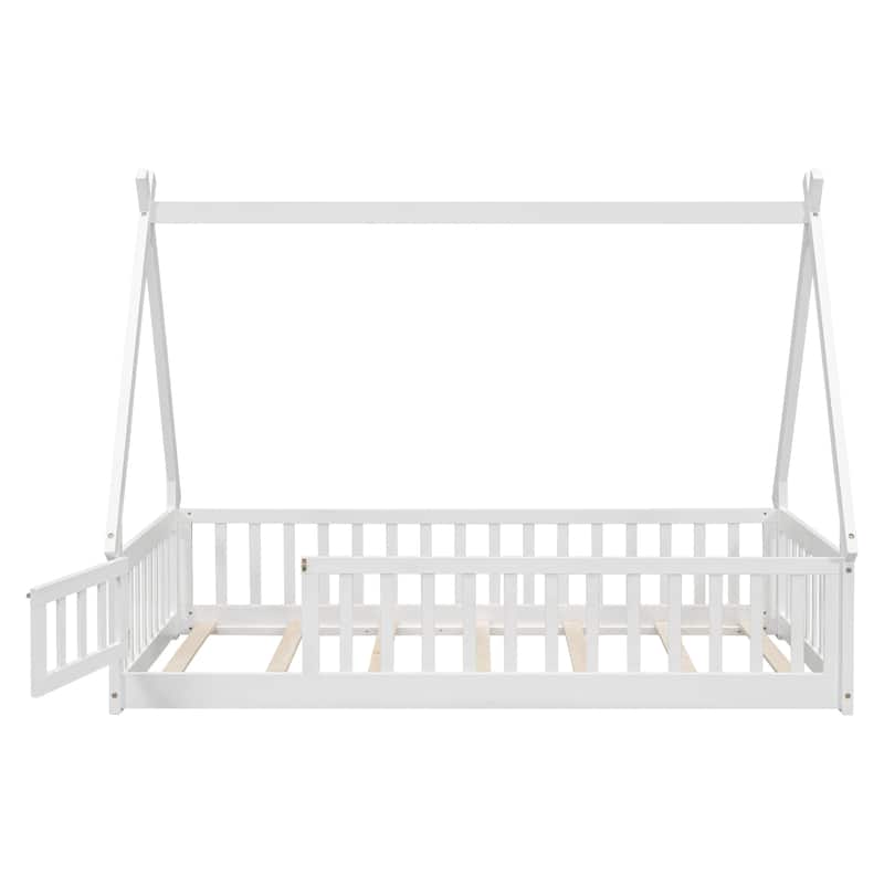 Twin Tent-shaped Floor Bed with Guardrails