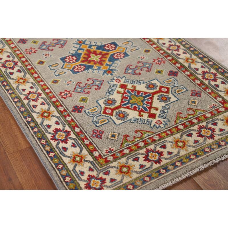 Grey Kazak Foyer Rug Handmade Wool Carpet - 2'6" x 4'1"